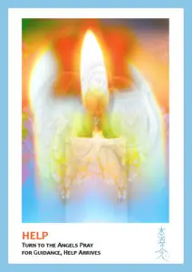 opaque candle faded in with angel statue text reads Help