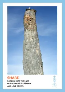 blue trimmed card titled Share with image of tree