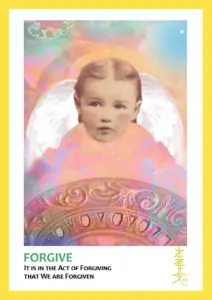 pastel colored background with angel in center title Forgive